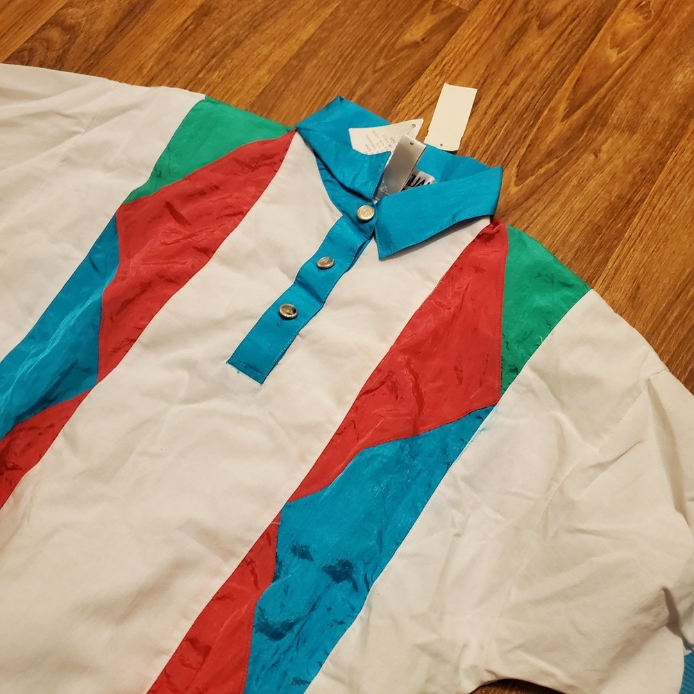 Vintage 80s Casual Isle Shirt Women‎ Medium White Colorblock Tennis Golf New